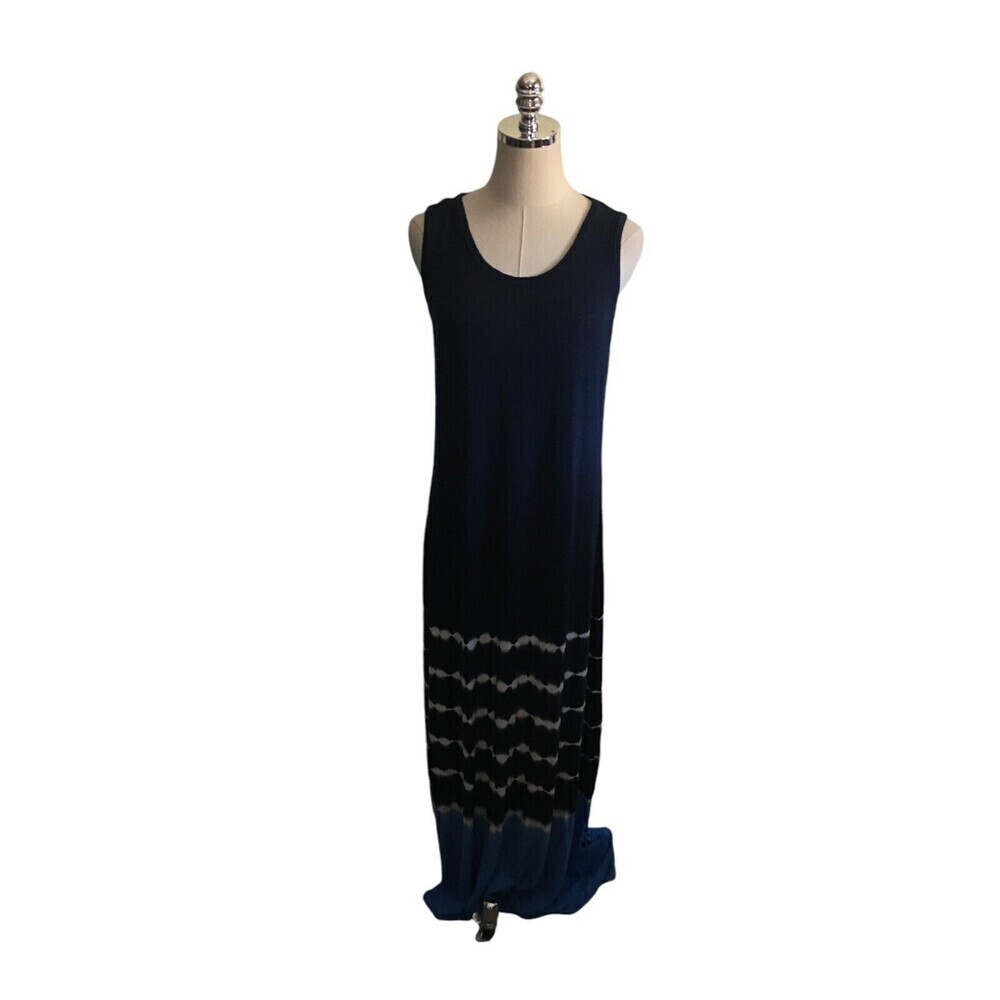 Style & Co Dress Women's Size Medium Navy Sleeveless Maxi Stripe Accent
